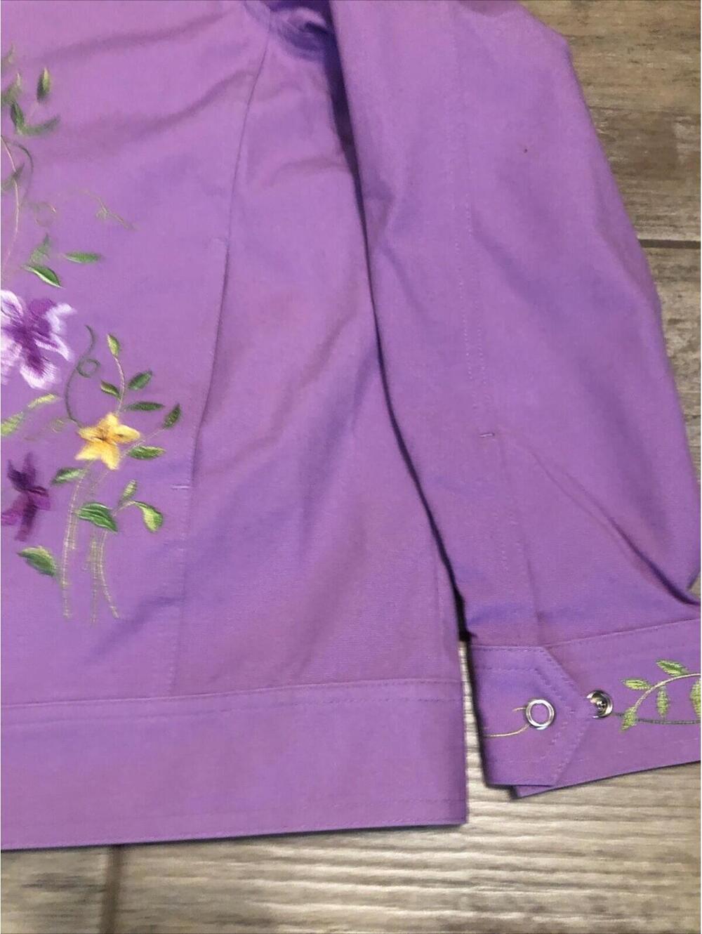 Vtg Victor Costa Womens Purple Denim/canvas Jacket Embroidered  Snap‎ Collared M - Picture 4 of 15